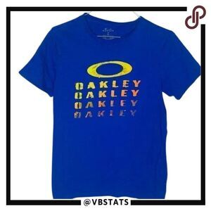 Small Oakley Royal Blue-Yellow-Orange Graphic SS Shirt‎